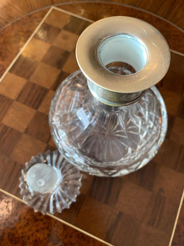 Imagen 3 de 5 de Antiguo Botellón De Cristal Facetado Y Cuello Bañado Plata