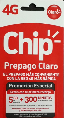 Chip Claro 5gb + 300 Minutos (x 100 Unidades)