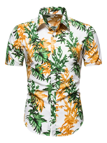 Camisa Manga Slimfitcorta Hawaiana Con Estampado Para Hombre