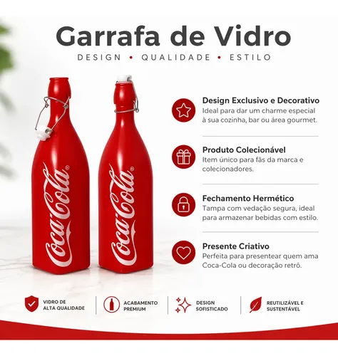 Garrafa Coca-cola 1l Vidro Hermética Retrô Decorativa | MercadoLivre