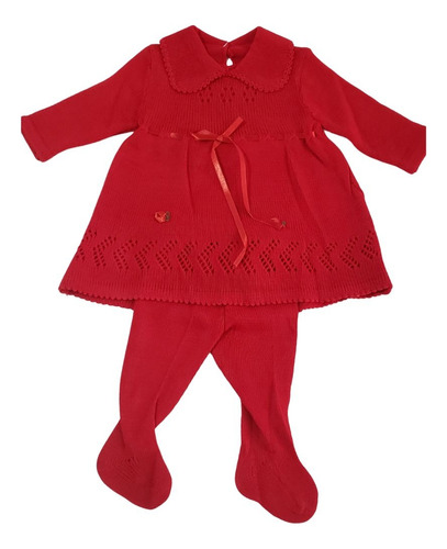 Vestido Y Mallon Tejidos Para Niña De 3 - 6 Meses Rojo