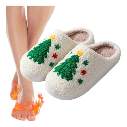 Pantuflas De Árbol De Navidad Con Suela De Goma Peluda [u]