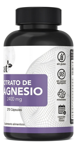 Citrato De Magnesio 2400mg Vnat 270 Caps Magnesium Citrate A Sabor Neutro