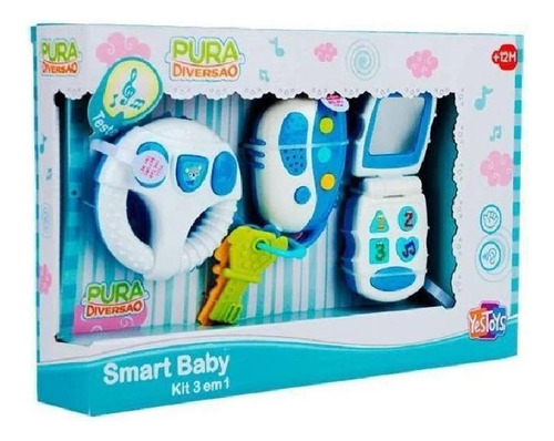 Kit Smart Baby 3 Em 1 Azul Pura Diversao Yestoys 20074