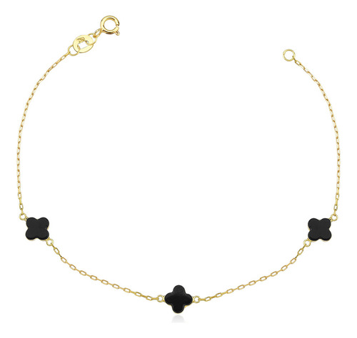 Pulseira Feminina De Ouro 18k Trevos Com 6mm E 18cm Comprimento 18 cm Cor Onix Diâmetro 18 cm