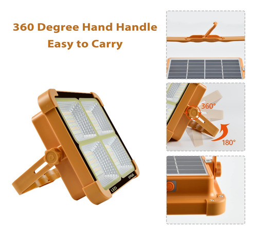 Luz Para Acampar Al Aire Libre, Panel Solar Recargable, Usb