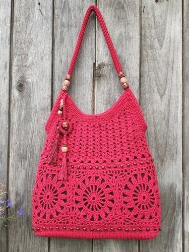 Bolso Playero_cartera_tejido A Crochet En Hilo De Algodón 