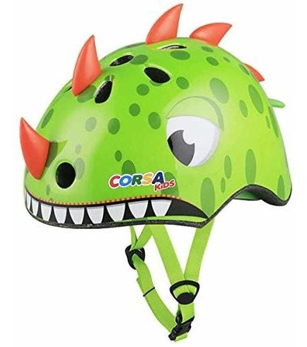 Casco De Bicicleta Para Niños, Encantador Dinosaurio Verde 