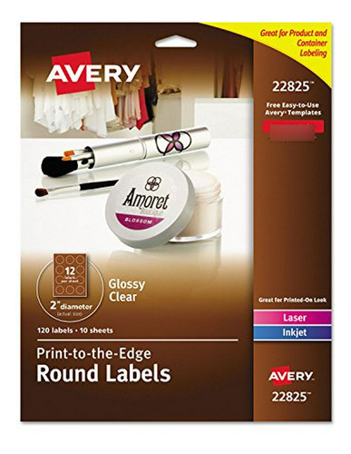 Avery Easy Peel Etiquetas Redondas Transparentes, Transparen