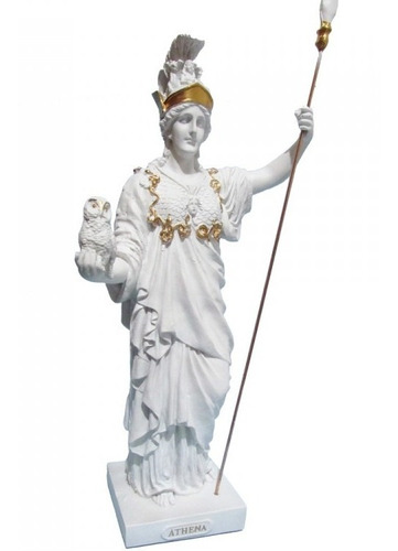 Estátua Deusa Grega Athenas Branco Com Dourado 38cm