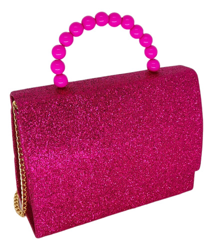 Bolsa Moda Infantil Menina Criança Blogueira C/ Glitter Cor Rosa Escuro Glitter Desenho Do Tecido Perola Brilho