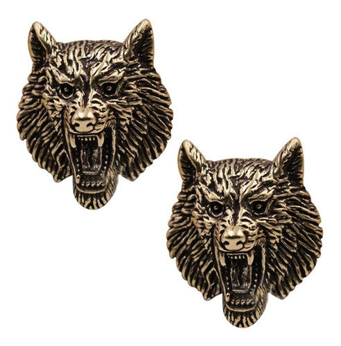 Duolai 2pcs Vintage Laton Roar Lobo Cabeza Tallado Cartera