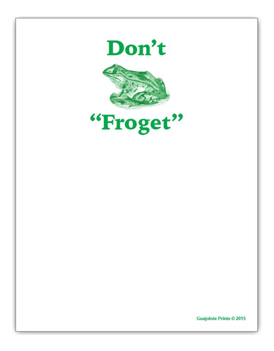 Frog Don't Forget Bloc Nota 4 X 5.25  50 Hoja Divertido Para