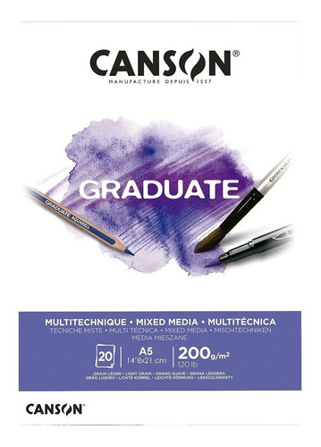 Block Canson Graduate Mix Media A5 200g 20h