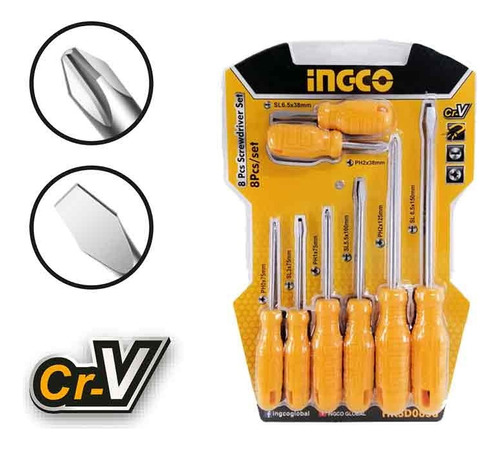 Juego De Destornilladores 8pzas Marca Ingco  Set Kit