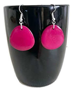 Aretes De Tagua En Rosa Fucsia, Aretes Colgantes De Marfil V