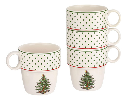 Spode - Colección Christmas Tree - Juego De 4 Tazas Apilable