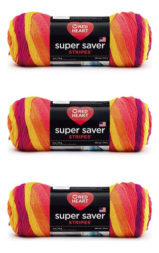 Red Heart Super Saver - Hilo De Rayas De Frutas - Paquete D.