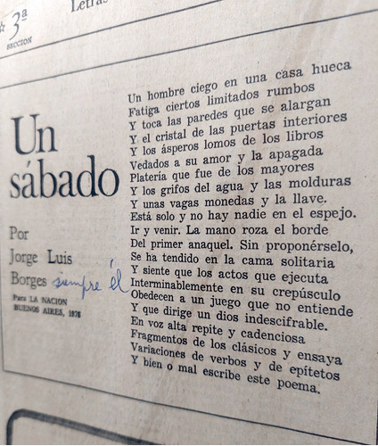 1976 Jorge Luis Borges Un Sabado Primera Edicion Poema