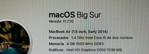 Macbook Air 13 Early 2014 Core5 Modelo A1466 Funciona Al 100 (Usado)