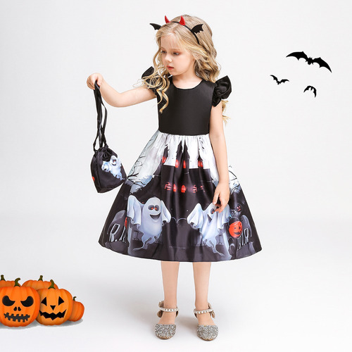 Vestido De Niña Para Halloween, Bolsito Para Dulces Y Tiara!