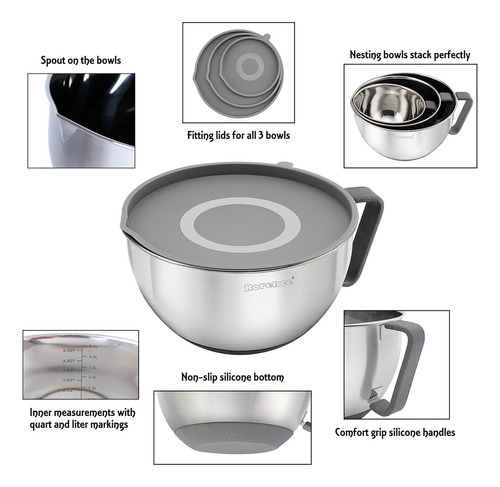 Juego De Boles Mezcladores Rorence: Cuencos De Acero Inox...