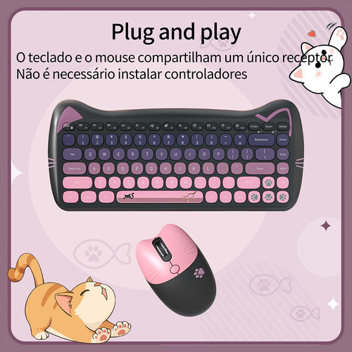 Mofii Meow Cutie Cat Inalámbrico Kb&ms Rosa Baya Qwerty