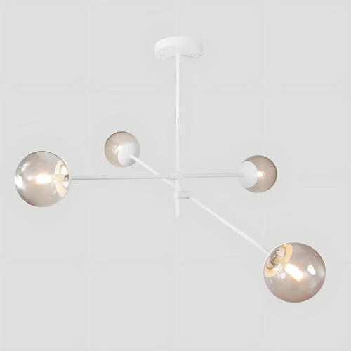 Lustre Lírio Branco Com 4 Globos Esfera De Vidro Fume 110v/220v