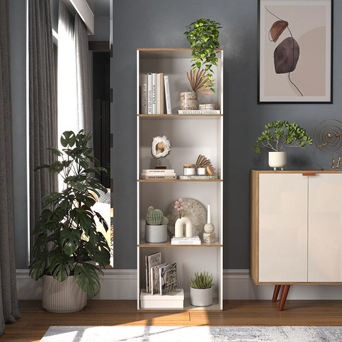 Estante Livreiro Multiuso Off White Com 5 Prateleiras Madeira Armário Moderno P/ Escritorio Mod: Machina
