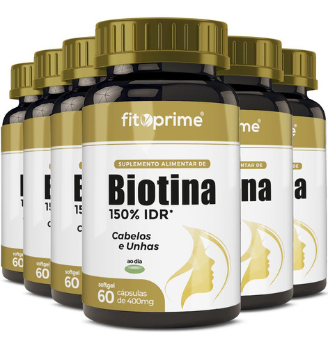 Kit 6 Potes Biotina 45mcg 150% Idr 60 Cápsulas Fitoprime