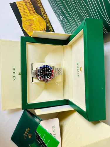 Reloj Rolex Gmt Master Ii Pepsi Fullset Para Hombre Plateado Azul/rojo Negro (Usado)
