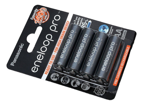 Paquete de 4 pilas AA recargables Eneloop Pro de 2500 mAh