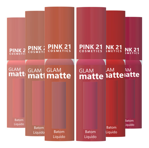 6 Batom Liquido Matte Glam Cs3923 - Kit Pink21 Atacado Sj