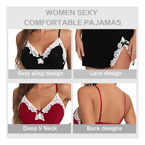Camisón Sexy De Encaje Con Cuello En V