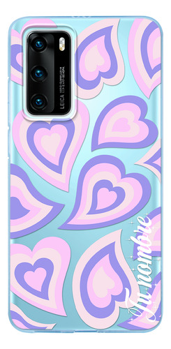 Funda Para Huawei Para Mujer Corazones Morados Con Nombre