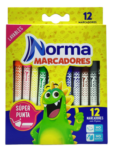 12 Marcadores Lavables Norma Super Punta