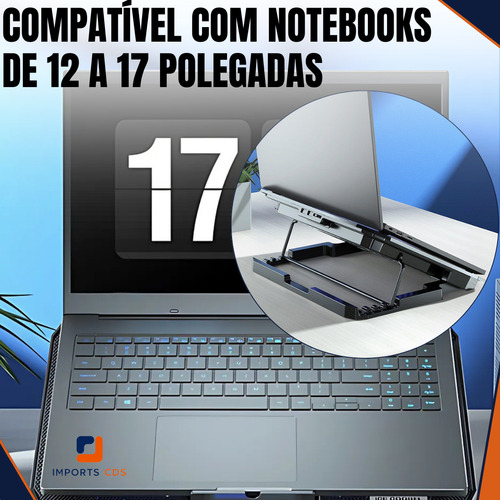 Suporte Base Notebook Imports Cds Com 2 Coolers Ventoinhas Potentes Base Refrigerada Ventilação Silenciosa Mesa Projetada Para Laptops Até 17 Polegadas Base Led Refrigerada Evita Superaquecimento
