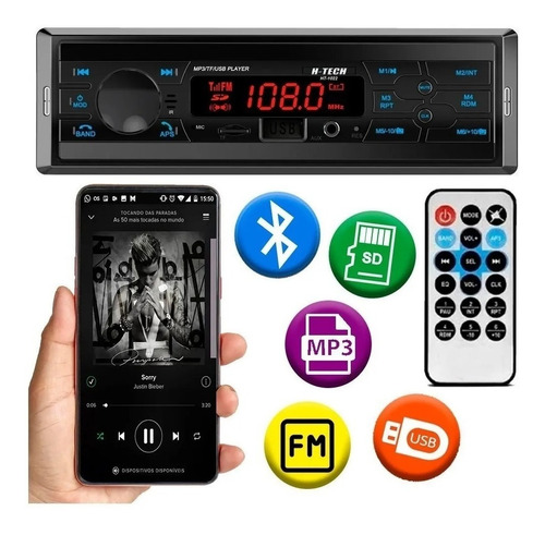 Aparelho Mp3 Bluetooth Auto Radio C/ Fm Usb Micro Sd Aux Rca