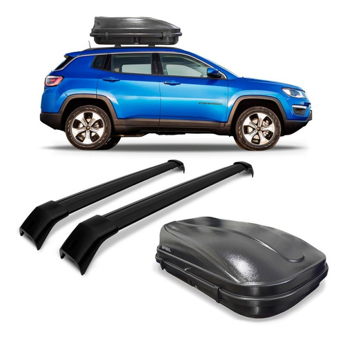 Kit Travessa Bagageiro Jeep Compass Preto + Maleiro 510 L.