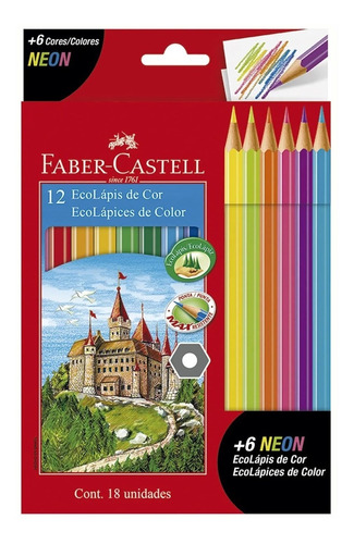  Lapices Faber Castell Eco 12l +6l Neón