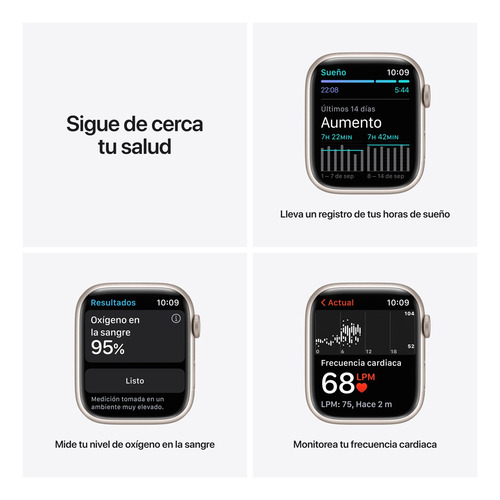 Imagen 5 de 9 de Apple Watch Series 7 (GPS, 45mm) - Caja de aluminio color blanco estelar - Correa deportiva blanco estelar