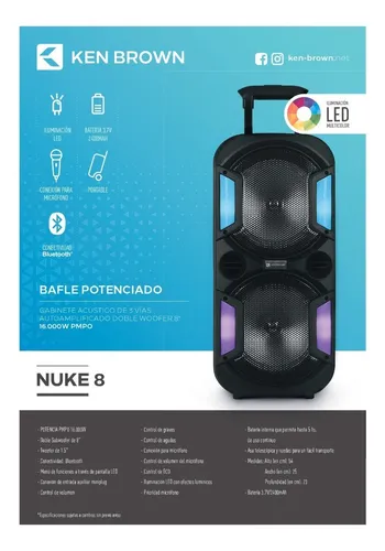 Parlante Bafle Potenciado Ken Brown Nuke 8 Led Bluetooth