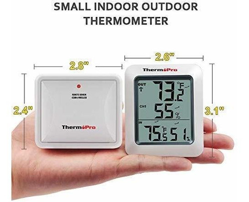 Oficina Habitación para Casa ThermoPro TP60S Termómetro Higrometro Digital para Interior y Exterior Tendencia Máxima/Mínima Medidor Inalámbrico de Temperatura y Humedad con Sensor Remoto 