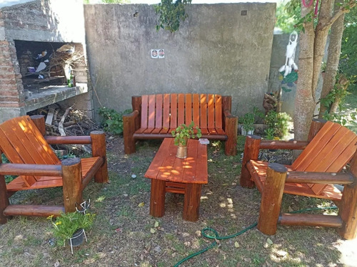 Juego Sillon Rustico Troncos Uruguya Kurkupi Marrón Oscuro