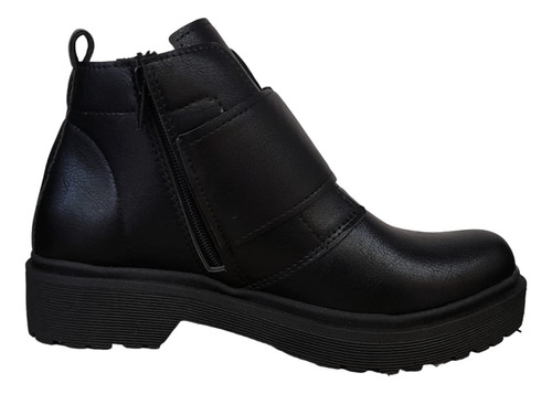 Bota Juny Caña Baja Con Velcro Negro Cuero