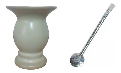 Cuia Chimarrão Tereré Cerâmica Porcelana + Bomba Aço Inox