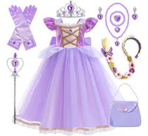 Comprar Vestido De Princesa Rapunzel, Disfraz De Falda Larga \u002F Tangled Diseña Niña, Halloween, Fiesta De Cumpleaños O Cosplay, Navidad Con Accesorios Y Peluca