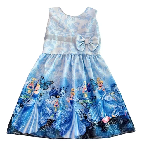 Vestido Cinderela Azul Celeste Infantil Menina Luxo - TEMÁTICOS