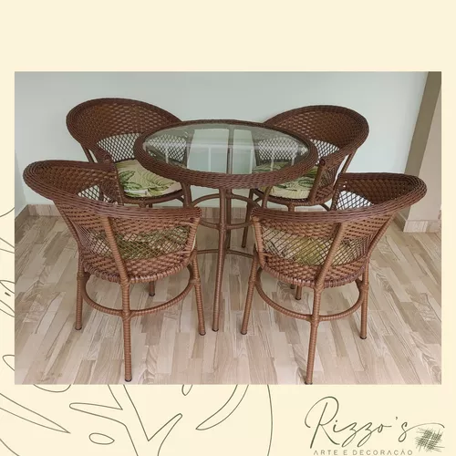 Conjunto De Mesa 4 Cadeira Jardim Varanda Fibra Sintética - R$ 2.140