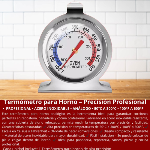 3 Termómetros Para Horno Análogos 500°c Repostería Pro Plateado